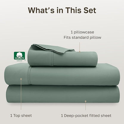 California Design Den Twin Sheets Set - Soft 400 Thread Count Sateen, Natural 100% Cotton Sheets with Deep Pockets, and Durable Bedding Set - Sage Green