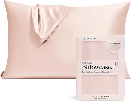 Kitsch Satin Pillowcase with Zipper for Hair & Skin - Softer Than Silk Pillow Cases, Smooth Cooling Satin Pillow Case, Wrinkle-Free, Machine Washable - Pillow Cases Standard Size (19x26) - Blush