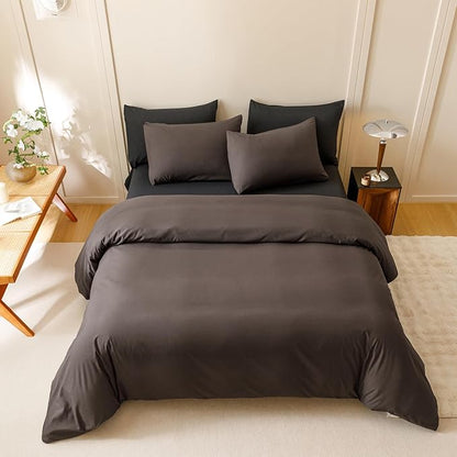 CLOTHKNOW Dark Brown Queen Comforter Set 3Pcs Coffee Bedding Sets Soft Queen Comforter Men Women Comforter with 2 x Pillow Cases