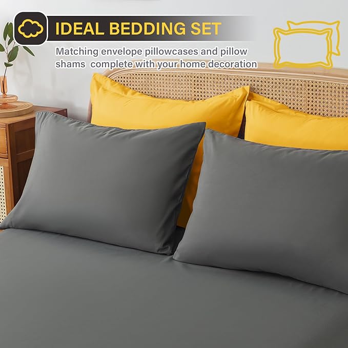 Cosybay Bed in a Bag Full Reversible Comforter Sets 7pcs All Season Down Alternative Bedding Sets Yellow and Grey with Comforter, Pillow Shams, Flat Sheet, Fitted Sheet and Pillowcase