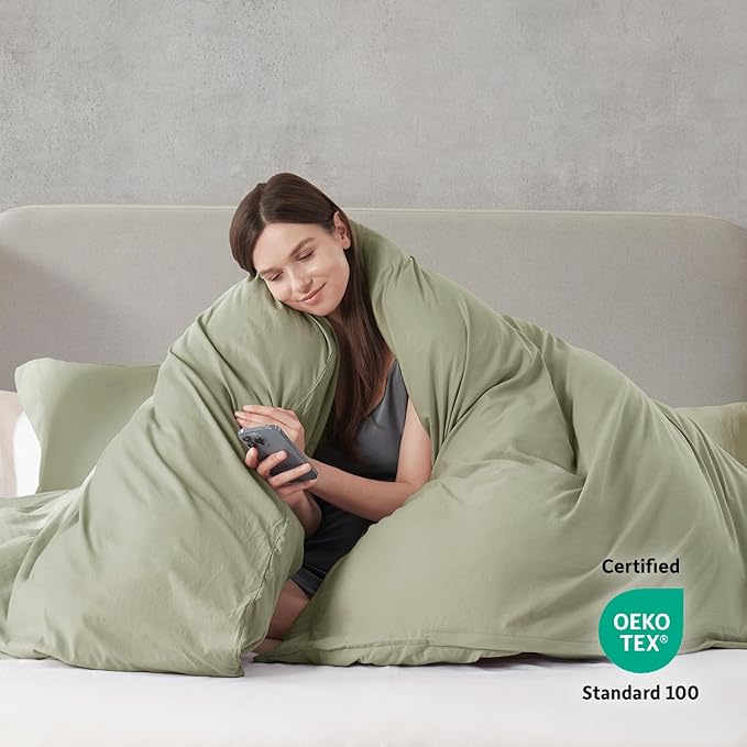 Nestl Twin Duvet Cover Set - Soft Prewashed Light Sage Duvet Cover Twin/Twin XL, 2 Piece, with Zipper Closure, 1 Duvet Cover 68x90 inches and 1 Pillow Sham