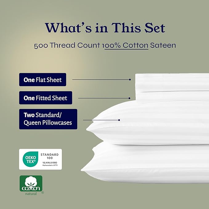 California Design Den 4 Piece Full Size Sheet Set - 100% Cotton 500 Thread Count, Cooling Deep Pocket Bed Sheets with Fitted Elastic Sheet, Extra Soft Luxury Hotel Quality - Pure White