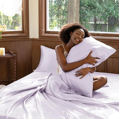 CozyLux Satin Sheets Full Size Sheets - 4 Piece Silky Full Size Bed Sheets, Luxury Taro Purple Full Bed Set with Smooth and Soft Microfiber, Includes 1 Fitted Sheet, 1 Flat Sheet and 2 Pillowcases