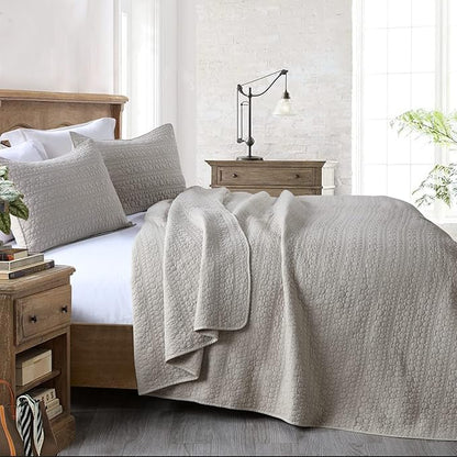 HORIMOTE HOME Quilt Set Queen Size Beige, Classic Geometric Spots Stitched Pattern, Stone-Washed Microfiber Chic Rustic Look, Ultra Soft Lightweight Quilted Bedspread for All Season, 3 Pieces