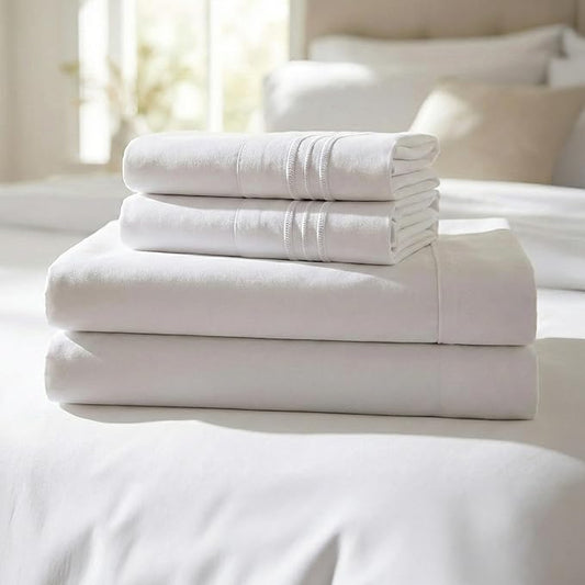 Mellanni Twin Sheet Set - 4-Piece Iconic Collection Bedding, (Including 2 Pillowcases), 16-Inch Deep Pocket, Easy Care, Extra Soft, Cooling Sheets, Brushed Microfiber - White