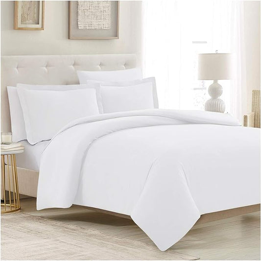 Mellanni Duvet Cover Set - 5 PC Iconic Collection Bedding Set - Hotel Luxury, Extra Soft & Cooling - Microfiber - Button Closure and Corner Ties (Full, White)