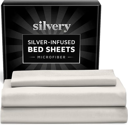 Silvery Silver Infused Bed Sheets Set - Ultra-Soft Temperature-Regulating Fabric with Self-Cleaning Technology™ That Stays Fresh 3X Longer for Hygienic Sleep