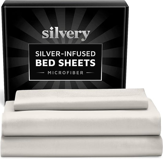 Silvery Silver Infused Bed Sheets Set - Ultra-Soft Temperature-Regulating Fabric with Self-Cleaning Technology™ That Stays Fresh 3X Longer for Hygienic Sleep
