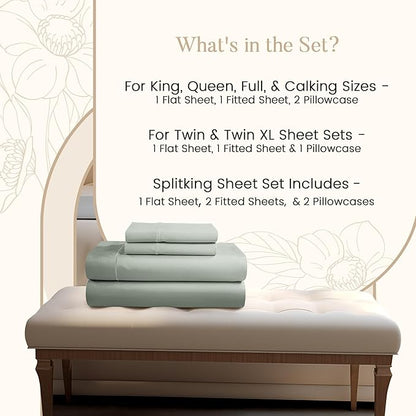 King Bed Sheets Deep Pocket King Sheet Set, 800 Thread Count Sateen Weave Long Staple Fully 15" Deep Elasticated Egyptian Cotton Sheet & Pillowcase sets, Naturally Breathable Cotton Bedding - Mineral