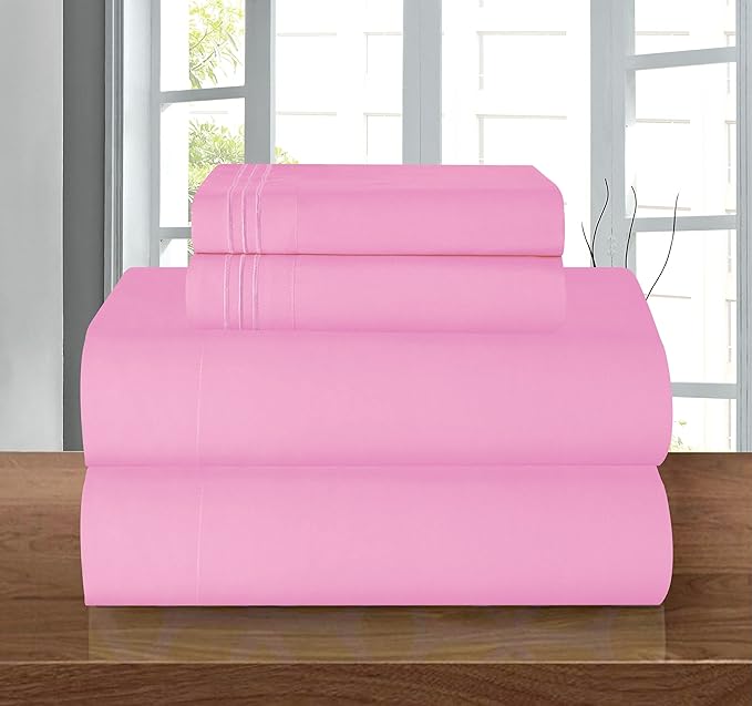 Elegant Comfort Luxury 1500 Premium Hotel Quality Microfiber 4-Piece Sheet Set - Wrinkle Resistant, All Around Elastic Fitted Sheet, Deep Pocket up to 16", Full, Light Pink
