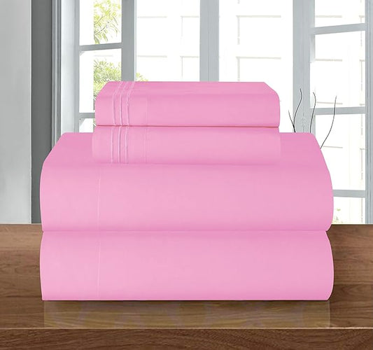 Elegant Comfort Luxury 1500 Premium Hotel Quality Microfiber 4-Piece Sheet Set - Wrinkle Resistant, All Around Elastic Fitted Sheet, Deep Pocket up to 16", Full, Light Pink