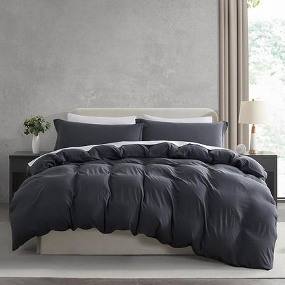 Nestl Grey Duvet Cover Queen Size - Soft Prewashed Queen Duvet Cover Set, 3 Piece, with Zipper Closure, 1 Duvet Cover 90x90 inches and 2 Pillow Shams