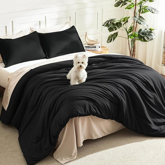 Litanika Twin XL Comforter Set Black - 2 Pieces Extra Long Bed Set for College Dorm, All Season Bedding Set for Girls and Boys