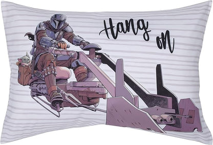 Disney Star Wars The Mandalorian Grey, Tan and Blue 4 Piece Toddler Bed Set - Comforter, Fitted Bottom Sheet, Flat Top Sheet, and Reversible Pillowcase