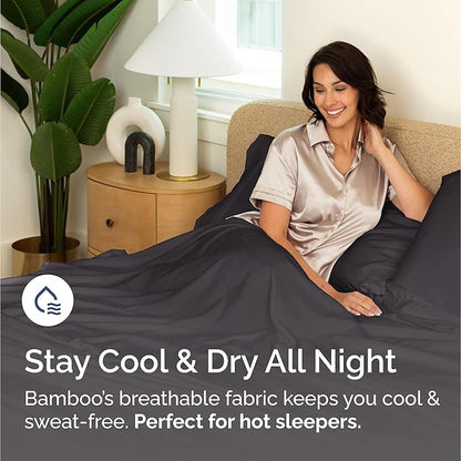 Bed Sheets Split King Size - Cooling Sheets for Split King - 100% Rayon Derived from Bamboo - Ultra Soft Hotel Luxury Bedding - 1 Flat & 1 Fitted & 2 Pillowcases w/ 16 Inch Deep Pockets - Dark Grey