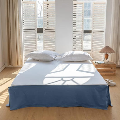 BISELINA French Linen Bed Skirt with Pleated Corner 14-Inch Tailored Drop Natural Flax Cotton Blend Basic Dust Ruffle Soft Cozy Farmhouse Bedding (14" King, Basic Navy Blue)