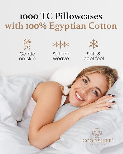 1000 TC Light Gray King Pillowcases Set of 2 100% Egyptian Cotton Pillow Cases with Long Staple Cotton & Sateen Weave, Silky Soft Hotel - Like Bed Pillow Covers for Comfy Sleeping, Snug Fit