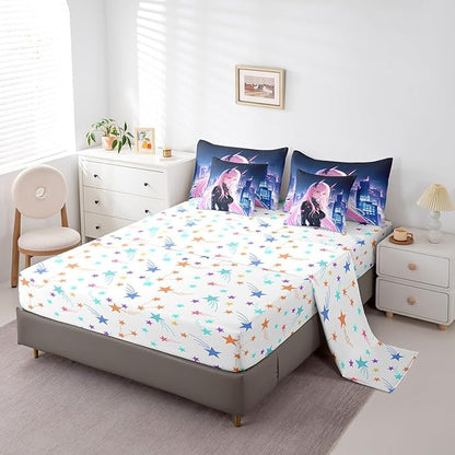 Erosebridal Japanese Anime Bed in A Bag with Sheets Twin, Anime Girl Comforter Set 7 Piece Kawaii Japanese Style Bedding Set Cartoon Japan Animation Bed Set for Boys Teens Adult Women Bedroom