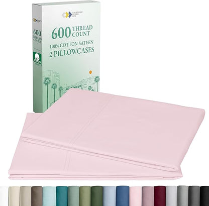 Luxuriously Soft Premium 600 Thread Count, 100% Cotton Set of 2 Cases, Crisp Blush Standard Pillowcases Fits Standard & Queen Pillows (Blush Pink)