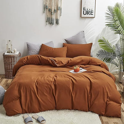 KAREVER Pumpkin Color Comforter Set - Queen Size Cinnamon Bedding Set - Solid Burnt Orange Bed Comforter Set - Breathable Blanket & Lightweight Quilts Set