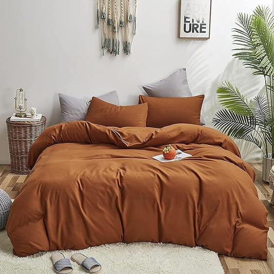 KAREVER Pumpkin Color Comforter Set - Queen Size Cinnamon Bedding Set - Solid Burnt Orange Bed Comforter Set - Breathable Blanket & Lightweight Quilts Set