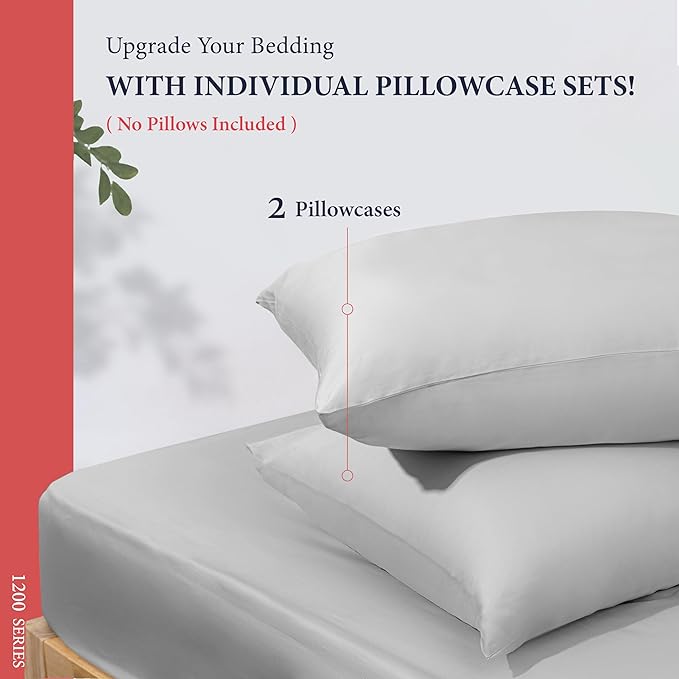Ashton Sheets 100% Egyptian Cotton Pillow Cases King Size Set of 2 - Luxury 1200 Thread Count Sateen Weave Light Grey Pillow Covers, Silky Soft Extra Long Staple Pillowcases, Fits King Size Pillows