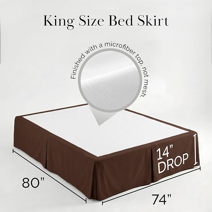 Southshore Fine Living, Inc. 14 Inch Bed Skirt King Size - Pleated Dust Ruffle for King Size Bed 14 Inch Drop - Fade Resistant Bedskirt, Wrinkle Free, Double Brushed Microfiber - Chocolate Brown