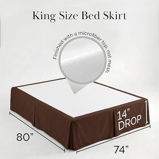 Southshore Fine Living, Inc. 14 Inch Bed Skirt King Size - Pleated Dust Ruffle for King Size Bed 14 Inch Drop - Fade Resistant Bedskirt, Wrinkle Free, Double Brushed Microfiber - Chocolate Brown