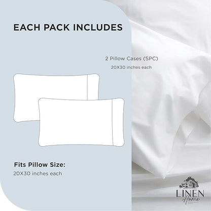 Linen Home 100% Cotton Percale Pillowcases Queen Size, Blue Duck Egg, 2 Pieces of Pillow Case, Crisp and Cool Strong Bed Linen, 20 inches X 30 inches