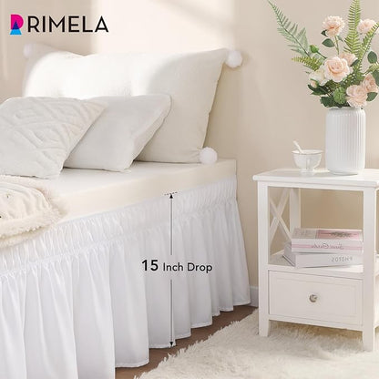 RIMELA White Bed Skirt Twin Size 15 Inch Drop, Elastic Bed Skirting for Adjustable Bed Base & Frame, Bedding Dust Ruffle Easy to Install, Lightweight Wrap Around Bedskirt