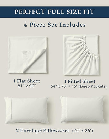 LANE LINEN 100% Organic Cotton Full Sheets Set 4-Piece Pure Percale Long Staple Soft Bedding Breathable Fits Mattress Upto 15" Deep - Glacier Grey