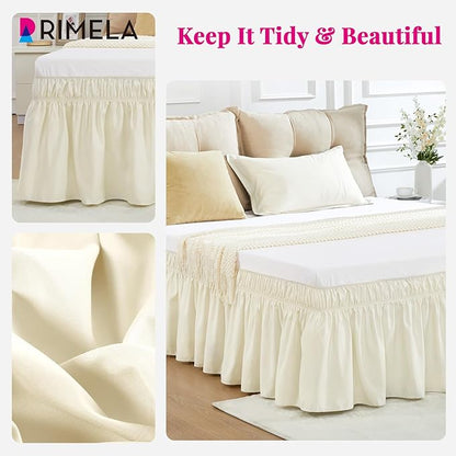 RIMELA Ivory Bed Skirt King Size 15 Inch Drop, Elastic Bed Skirting for Bed Base and Frame, Bedding Dust Ruffle Easy to Install, Lightweight Wrap Around Adjustable Bedskirt