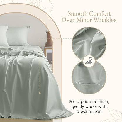 King Bed Sheets Deep Pocket King Sheet Set, 800 Thread Count Sateen Weave Long Staple Fully 15" Deep Elasticated Egyptian Cotton Sheet & Pillowcase sets, Naturally Breathable Cotton Bedding - Mineral