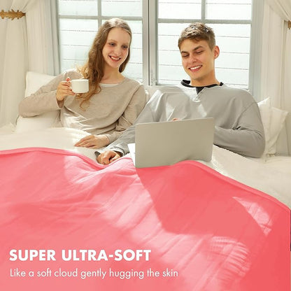 Queen Heated Blanket 84" x 90" - Flannel Sherpa Electric Blanket Queen Size with Dual Control, 5 Heating Levels & 10 Hours Auto Off, Heating Blanket with Overheat Protection for Home(Pink)