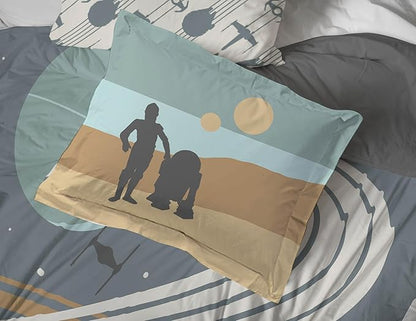 Jay Franco Star Wars Twin Size Comforter Set - 5 Piece Bedding Includes Sheet Set & Pillow Covers - Super Soft Cozy Bedding with Death Star and Millennium Falcon