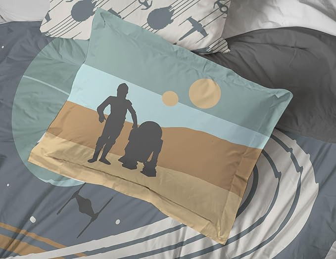 Jay Franco Star Wars Full Size Comforter Set - 7 Piece Bedding Includes Sheet Set & Pillow Covers - Super Soft Cozy Bedding with Death Star and Millennium Falcon