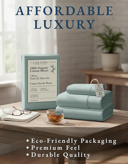 LANE LINEN 100% Organic Cotton Bed Sheets Extra Long Twin, Soft & Comfy Fully Elasticized Percale Perfect for Hospital Bed & Dorm Room, Low Pilling Machine Washable Twin XL Sheet- French Blue