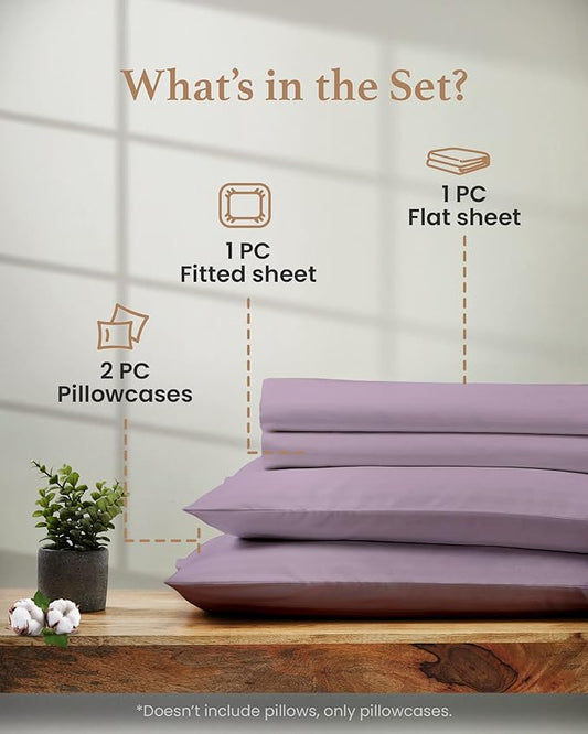 4 Pc Lavender Full Size Bed Sheets Set, Egyptian Cotton Sheets Full Size, Soft Comfy Double Bed Sheets Bed Set, 16" Deep Pocket Full Sheet Set - 1 Fitted Sheet, 1 Flat Sheet & 2 Pillow Case