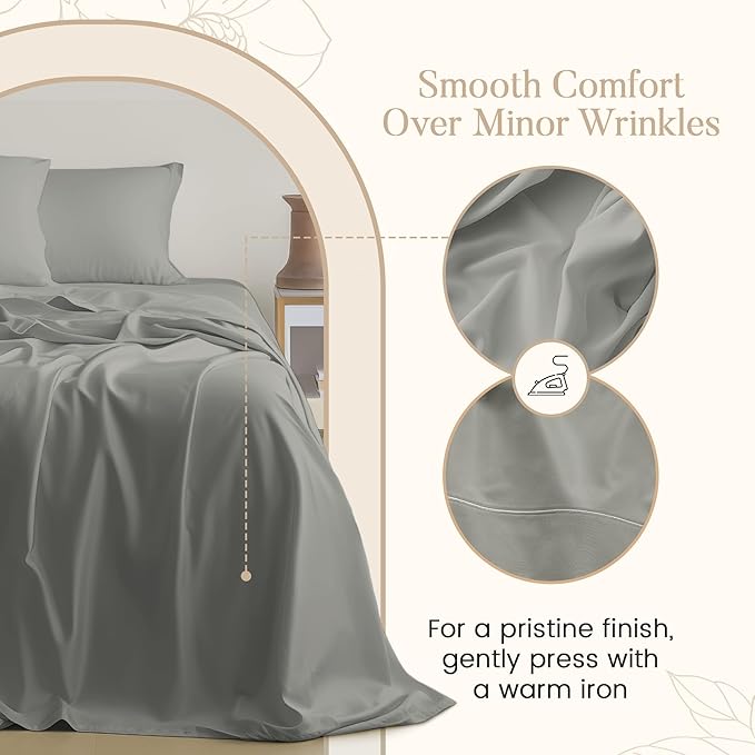 100% Egyptian Cotton XL Twin Sheets Set, 800TC Sateen Weave 3PC Twin XL Bed Sheets, 15" Deep Pocket Fully Elasticated Sheet & Pillowcase Sets, Soft & Comfy Machine Washable Fade Resistant - Silver