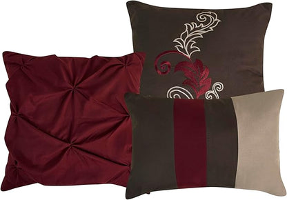 Chezmoi Collection Napa 7-Piece Luxury Leaves Scroll Embroidery Bedding Comforter Set (Full, Burgundy/Taupe/Brown)