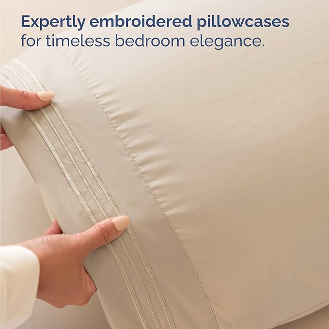 Bulk Case Pack of 12 Sheet Sets - (12) Complete Sheet Sets - Bulk Queen Bedding - Wholesale Case Pack for Hotels, Spa & Airbnbs - Deep Pocket, Fade & Wrinkle Free - Cooling & Breathable - Queen, Cream