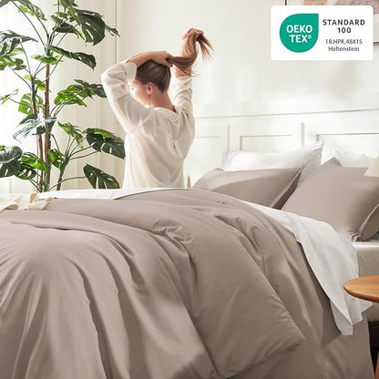 Litanika California King Comforter Set Light Coffee - 3 Pieces Cal King Lightweight Soft Plain Bed Comforter, Oversized Down Alternative Bedding Set - Machine Washable (104x96In, 2 Pillowcases)