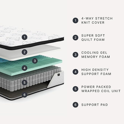 Signature Design by Ashley Chime 12 Inch Hybrid Full Mattress, Memory Foam Mattresses with Lumbar Support, High-Density Foam & Pocketed Coils for Comfort & Back Support, Mattress in a Box, Full Size