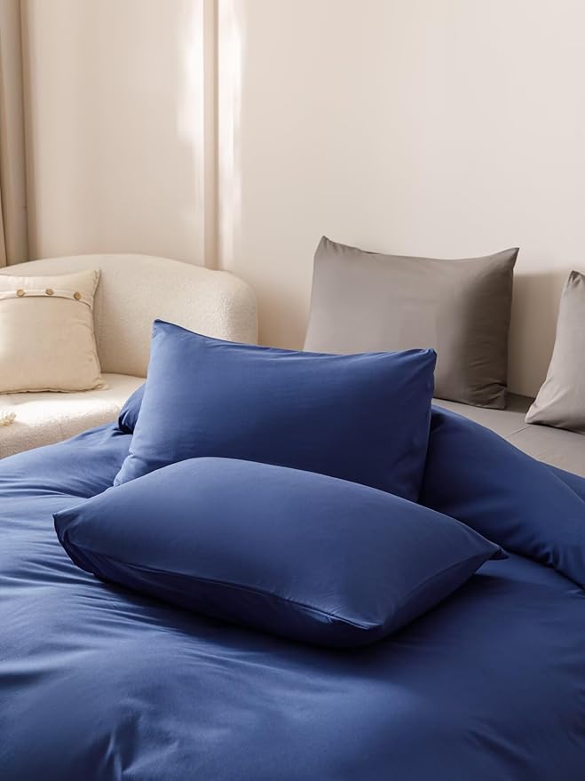Houseri Royal Blue Comforter Set Twin Neutral Navy Bedding Vintage Japanese Style Solid Blue Farmhouse Bed Sets Twin