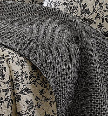 Laura Ashley - King Quilt Set, Soft Cotton Bedding with Reversible Design, Medium Weight for Year Round Use, 3 Piece Bed Set with Matching Pillowcases (Amberley Black/White)