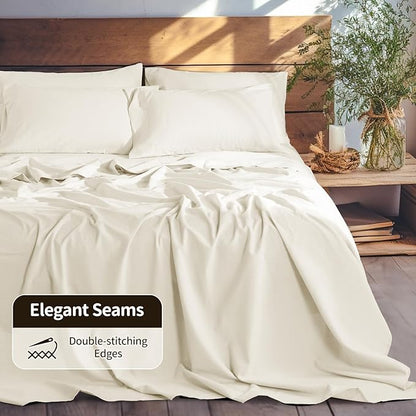 LBRO2M 100% Pure Linen Sheet Set Deep Pocket Up to 16" Bed Sheets Sets, Natural Flax Beddings Soft, Breathable, Comfortable for All Seasons 6 Pcs Sheet Set King Size, Beige