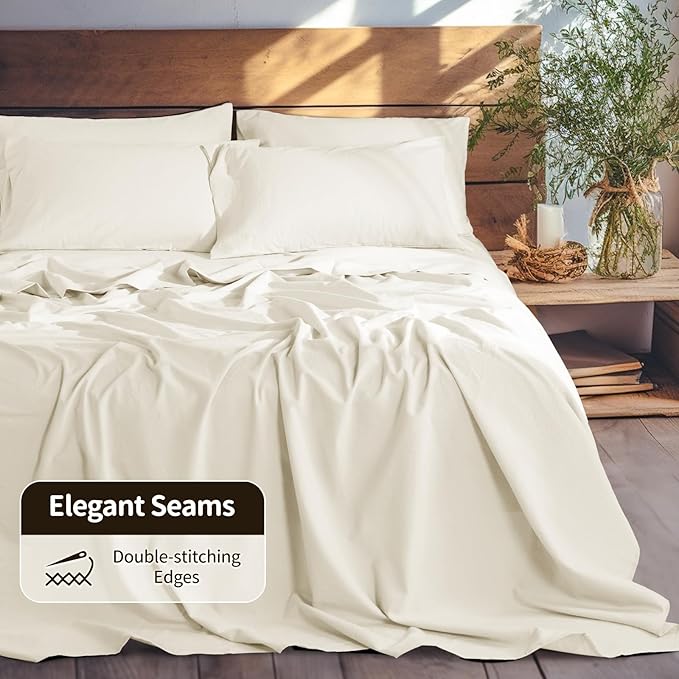 LBRO2M 100% Pure Linen Sheet Set Deep Pocket Up to 16" Bed Sheets Sets, Natural Flax Beddings Soft, Breathable, Comfortable for All Seasons 6 Pcs Sheet Set Full Size, Beige