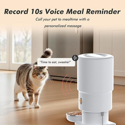 Automatic Cat Feeder - 5L Anti-Clog Cat Food Dispenser Keeps 2-15mm Dry Food Fresh, 10s Voice, 1-6 Meals/Day, Programmable Portions, 180-Day Battery Life, Easy to Clean Auto Pet Feeder for Small Dog