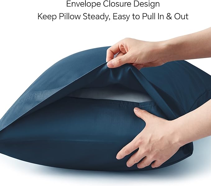 BEDELITE Standard Pillow Cases Set of 2, Rayon Derived from Bamboo, Cooling Pillow Cases for Hot Sleepers & Night Sweats, Breathable Silky Soft Envelope Pillowcases(Navy Blue, 20"x26")