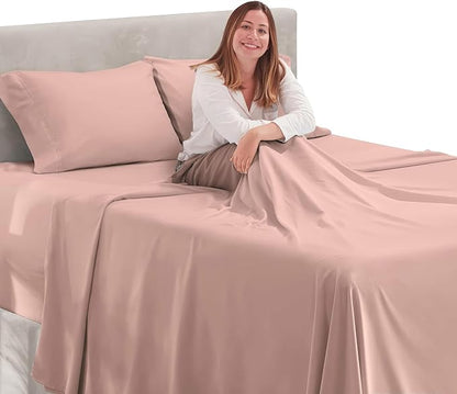 Nestl King Size Sheet Set, 4 Piece Extra Deep Pocket (18-24 inches), Microfiber, Hotel Luxury, Soft, Breathable, Wrinkle-Free, Easy to Care, Peach Beige